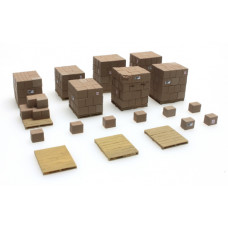 387235 Painted Bulk Cargo Boxes on pallets (HO Scale 1/87th)
