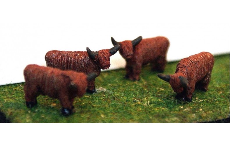 A105 4 Assorted Highland Cattle Unpainted Kit N Scale 1:148