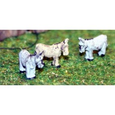 A108 3 Assorted Donkeys (unharnessed) Unpainted Kit N Scale 1:148