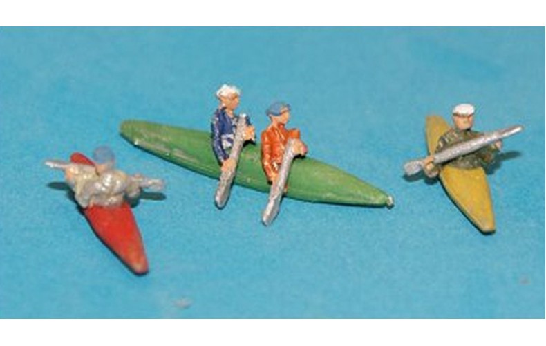 A125 3 canoes/kayaks and paddling figures Unpainted Kit N Scale 1:148