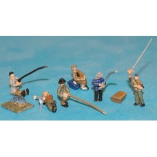 A126p Painted 6 Fishermen & Equipment  N Scale 1:148