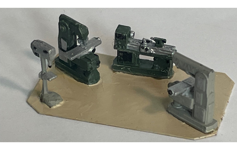 A143 Machine Shop Equipment (Lathe, Vertical & Horizontal Mill Pillar Drill Unpainted Kit (N Scale 1/148th)