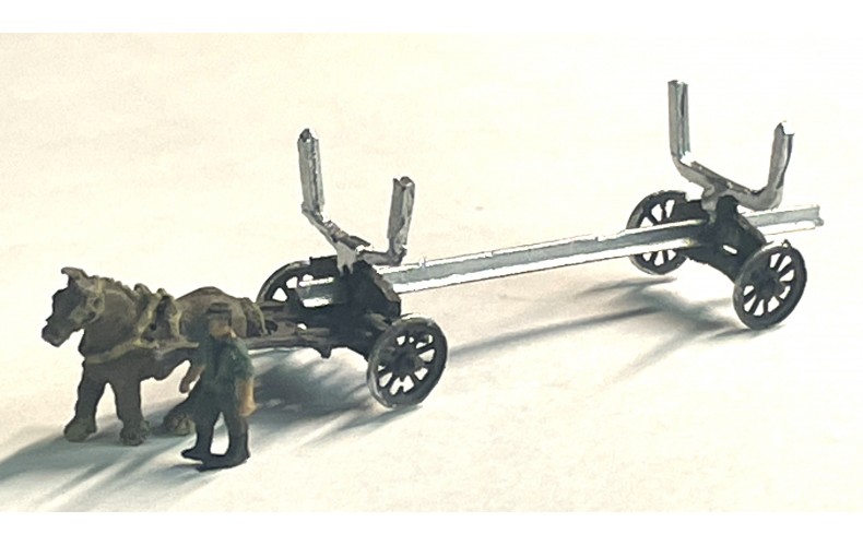 E69 Horse Drawn Log/Pole Wagon fig (Nscale 1/148th) Unpainted kit E69 Horse Drawn Log/Pole Wagon fig (Nscale 1/148th) Unpainted kit