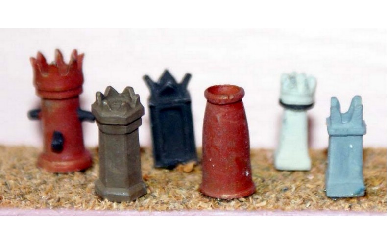 F111a 6 large Chimney pots(Kings & Queens) F111a Unpainted Kit OO Scale 1:76