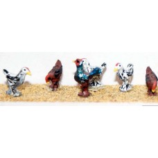 F142p Painted 6 Assorted Chickens OO Scale 1:76 Painted Model