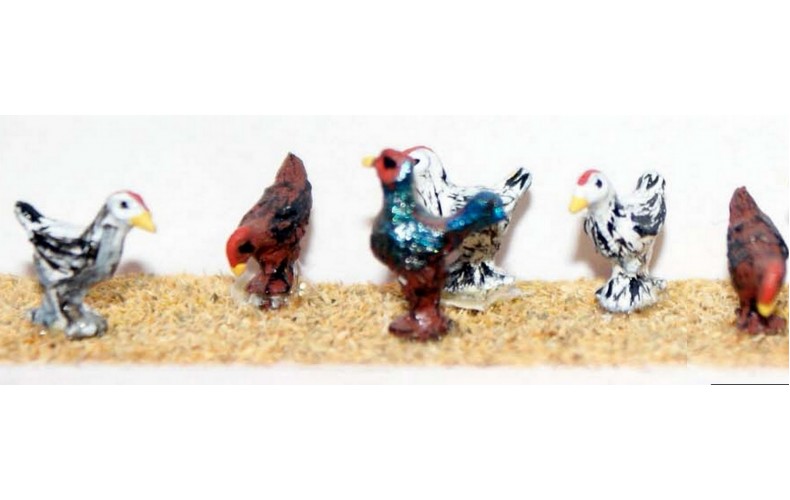 F142p Painted 6 Assorted Chickens OO Scale 1:76 Painted Model