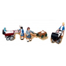 F186 2 prams, childrens trolley & 3 figures Unpainted Kit OO Scale 1:76 