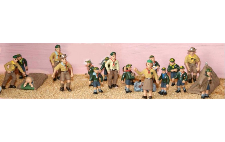 F195 Cub Scouts camping 1930on,figs&tents Unpainted Kit OO Scale 1:76 