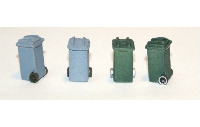 F240p Painted 'Wheelie' rubbish bins x 4 OO Scale 1:76