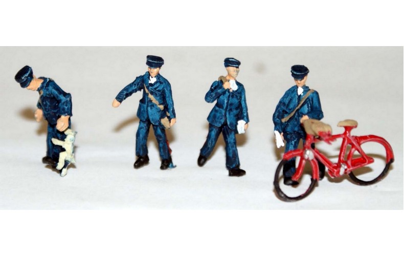 F250p Painted 4 x Postman & one Bicycle OO 1:76 Scale Model Kit