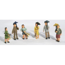 F274 6 Assorted People with Umbrellas Unpainted Kit OO Scale 1:76 