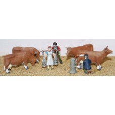 F30 Dairy Scene inc. Cows, Milkmaid etc Unpainted Kit OO Scale 1:76 