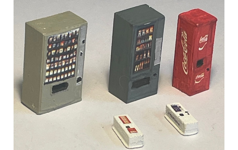 A144 3 x Standing 2 x Wall Vending Machines Unpainted Kit (N Scale 1/148th)