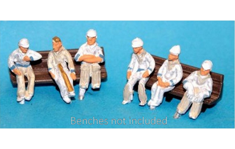 F35d 6 seated Cricketers (waiting to play)  Unpainted Kit OO Scale 1:76 