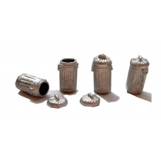 L32 4 Metal (corrugated) Dustbins and lids Unpainted Kit O Scale 1:43