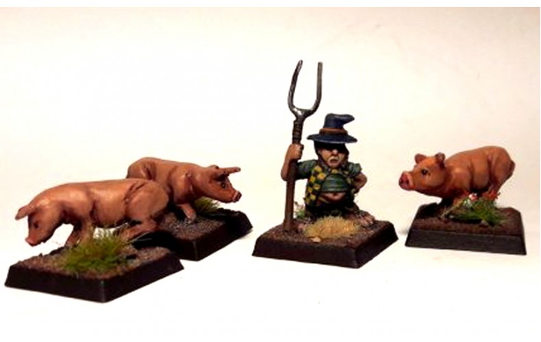 LMF15 Borderlands Farmer Pigs Unpainted 28mm Scale 