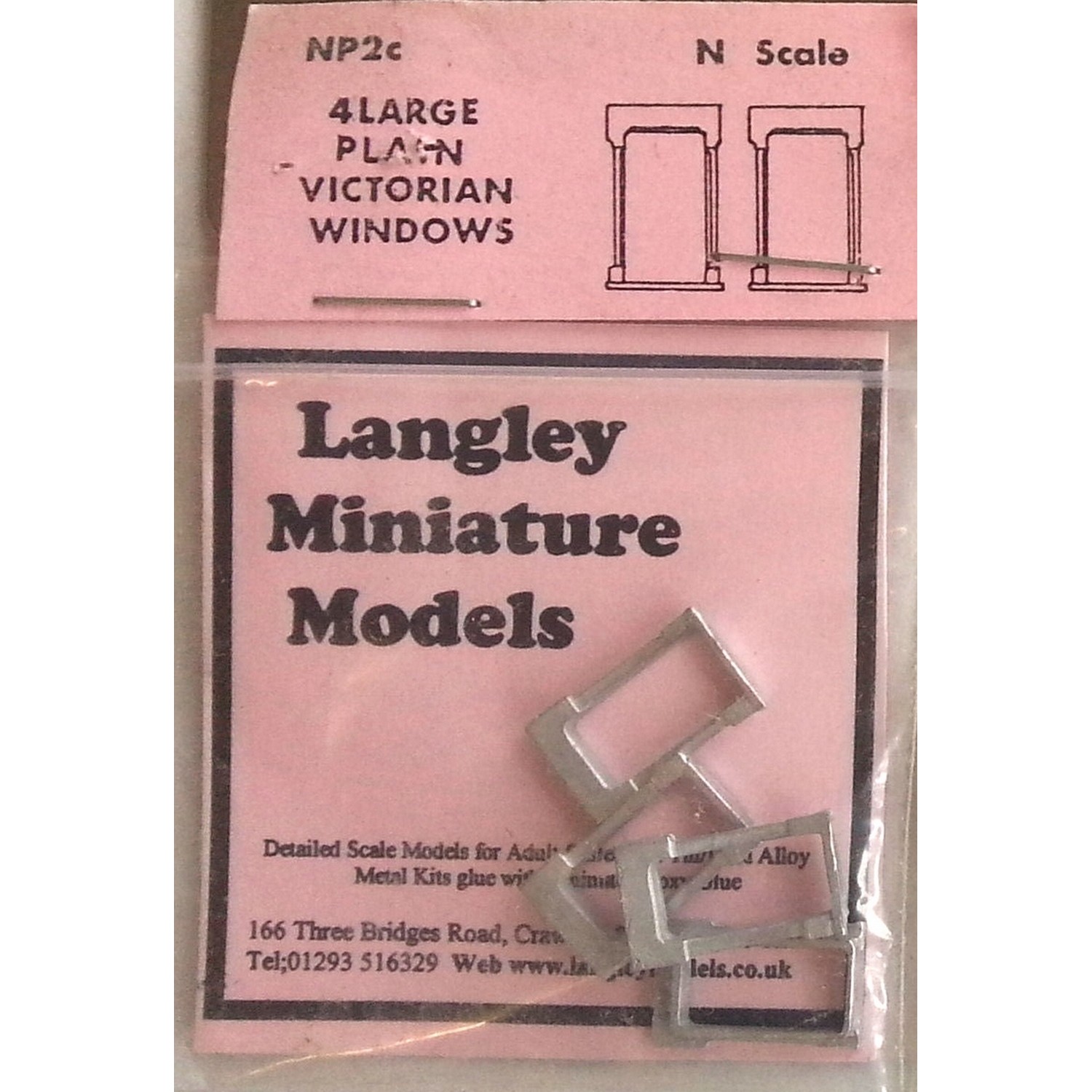 4 large plain Victorian Windows N Scale UNPAINTED Part NP2c Langley Models 