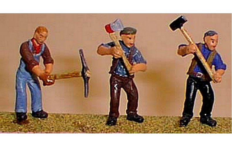 OF11 Workmen & tools(axe,sledgehammer,pick) Unpainted Kit O Scale 1:43