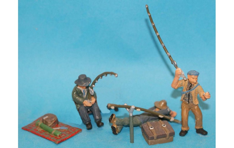 OF28p Painted 3 Riverside Fishermen, Rods & Equipment (O Scale 1/43rd)