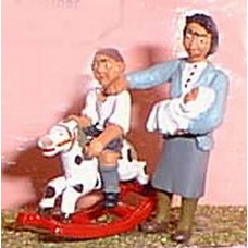 OF6 Mum/Baby & Child on Rocking Horse Unpainted Kit O Scale 1:43