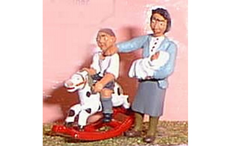 OF6 Mum/Baby & Child on Rocking Horse Unpainted Kit O Scale 1:43