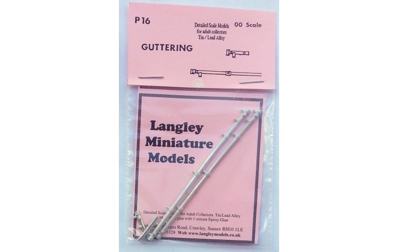 P16 Guttering (2 long sections & 2 elbows) Unpainted Kit OO Scale 1:76