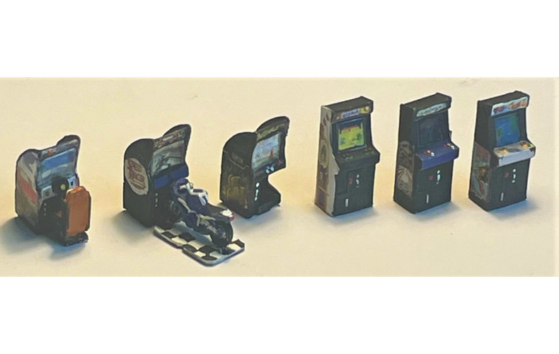 Q49b 6 x Arcade Machines & Transfers (OO Scale 1/76th)
