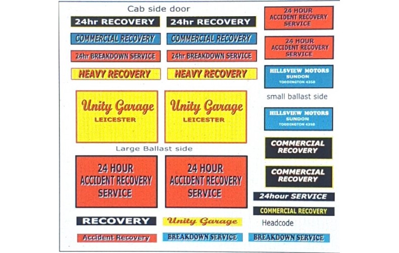 T20 Breakdown/Recovery Lorry Decals (OO Scale 1/76th)