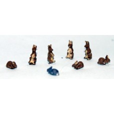 TT13 8 Rabbits 4 standing 4 feeding 3mm  UNPAINTED TT Scale