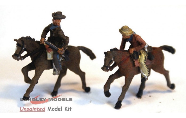 USA3 2 Mounted Cowboys with rifels Unpainted Kit OO Scale 1:76 